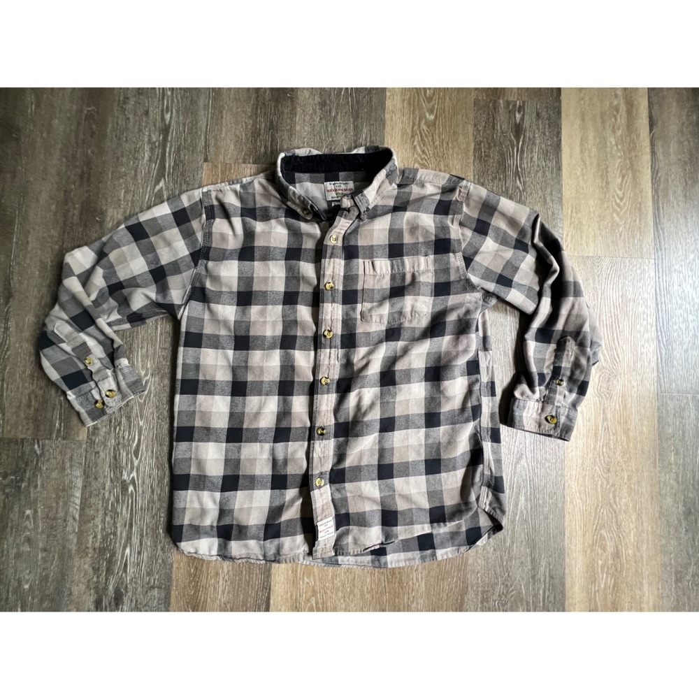Buckhorn River Flannel Shirt Mens XL Grey Black Buffalo Plaid Classic Fit